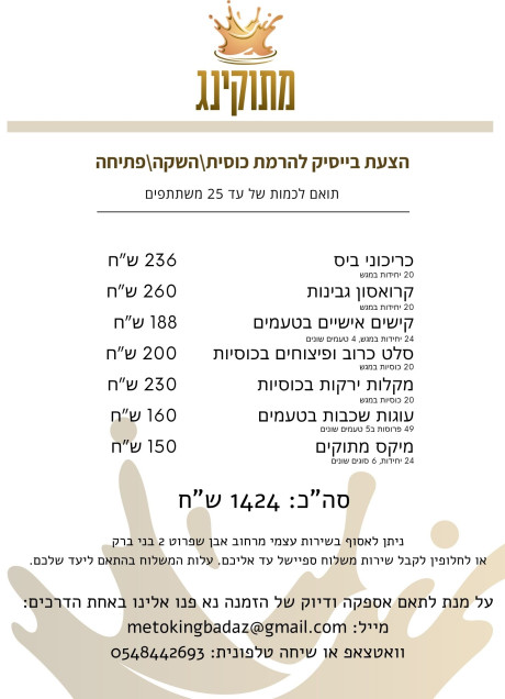תפריט בייסיק להרמת כוסית\השקה\פתיחה